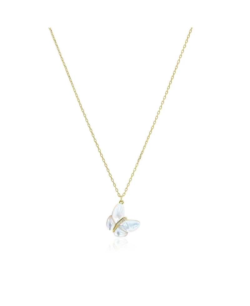 The Lovery Asymmetrical Mother of Pearl Butterfly Necklace 14K Gold-Plated Sterling Silver