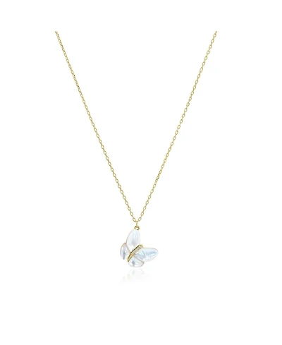 The Lovery Asymmetrical Mother of Pearl Butterfly Necklace 14K Gold-Plated Sterling Silver
