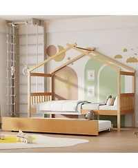 Sailvan Wooden House Bed withTrundle