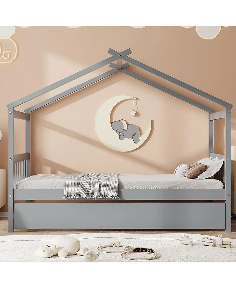 Sailvan Wooden House Bed withTrundle