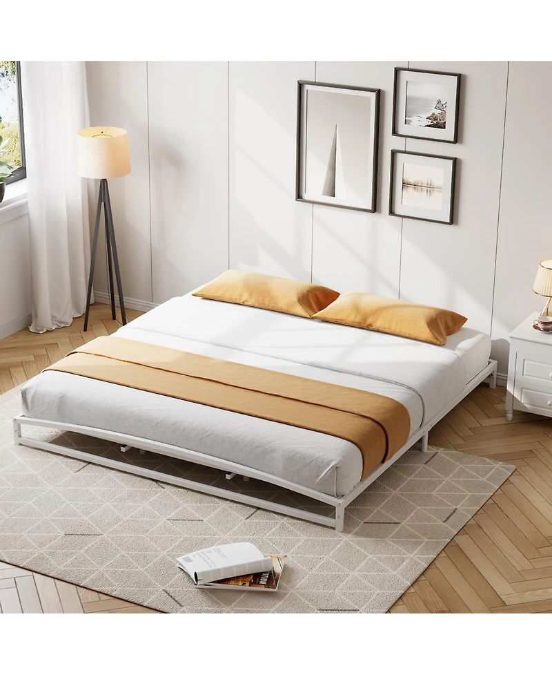 homfan Metal Platform Bed Frame with Arch Headboard and Footboard, Low Profile Steel Slat Support