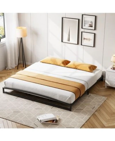 Homfan Metal Platform Bed Frame With Arch Headboard Footboard Low Profile Steel Slat Support No Box Spring Needed