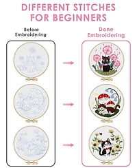 Gnuadz Embroidery Kit Cat Beginners Cloth Hoops Threads Hand Craft