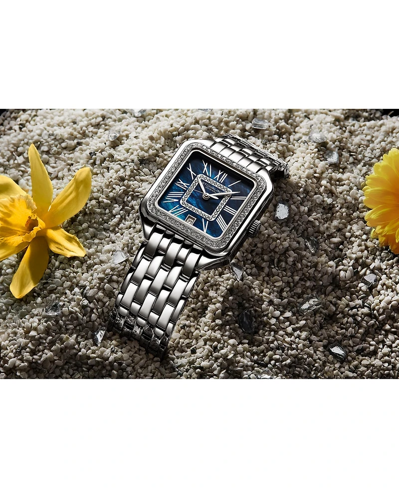 Stuhrling Valencia 4067 Women s Quartz Watch, 32mm Square Crystal Bezel, Stainless Steel Bracelet