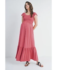 Hello Miz Maternity Smocked Empire Waist Maxi Sundress with Ruffle Hem