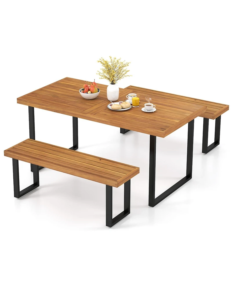 Slickblue Outdoor Dining Table Set 3 Piece with Backless Benches