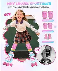 Sportneer Kids Roller Skates 4 Size Adjustable 8 Flash Led Wheels with Gear for Ages 3-12 Xs Foot Length 5.7 to 6.3 Inch Indoor Outdoor