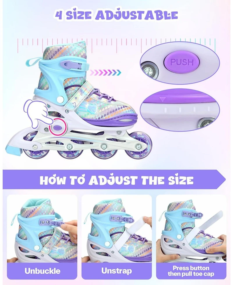 Sportneer Inline Skates 4 Size Adjustable Light Up Wheels Protective Gear Set for Kids Girls Beginners Indoor Outdoor