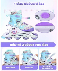 Sportneer Inline Skates 4 Size Adjustable Light Up Wheels Protective Gear Set for Kids Girls Beginners Indoor Outdoor