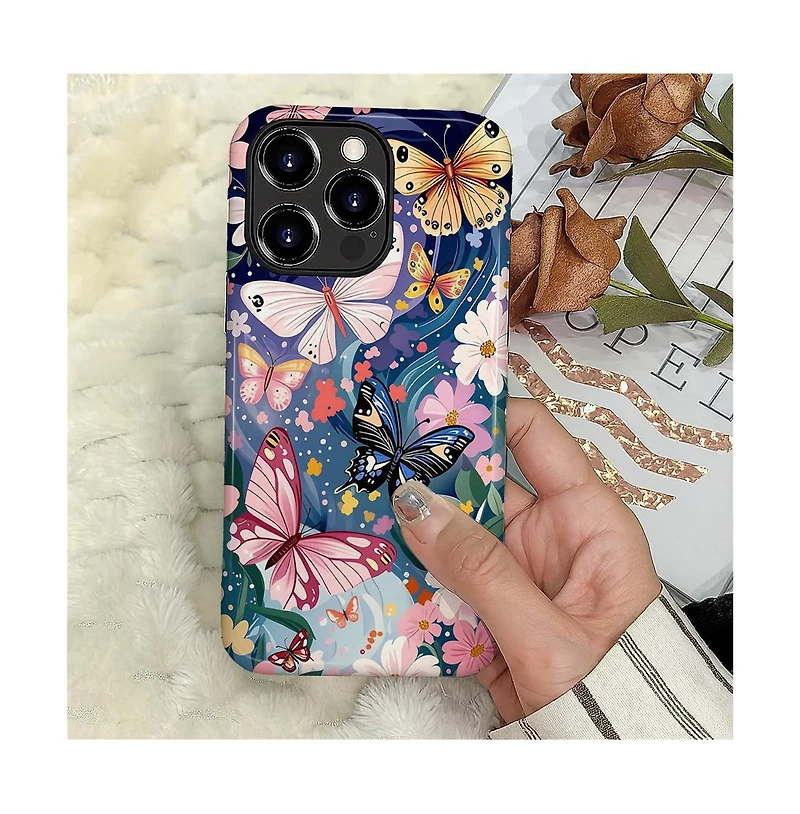 Gonez Case for iPhone 15 Pro Max - 2-in-1 Dual-Layer Shockproof Protection, Colorful Flower Art Glossy