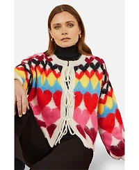 Yumi Women's Tie Front Heart Intarsia Cardigan