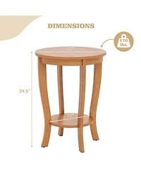 Slickblue Round Side Table with 2-Tier Storage and Solid Wood Legs for Bedroom or Living Room
