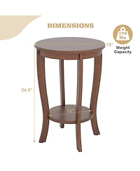 Slickblue Round Side Table with 2-Tier Storage and Solid Wood Legs for Bedroom or Living Room