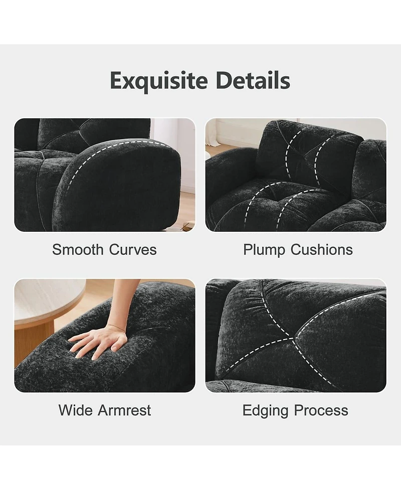 Maison Boucle 80.3'' Velvet Boneless L-Shaped Sofa, 2 Seater + Ottoman, No Assembly