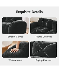 Maison Boucle 80.3'' Velvet Boneless L-Shaped Sofa, 2 Seater + Ottoman, No Assembly
