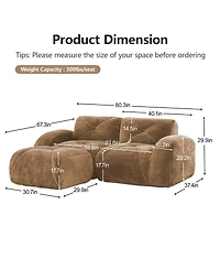 Maison Boucle 80.3'' Velvet Boneless L-Shaped Sofa, 2 Seater + Ottoman, No Assembly
