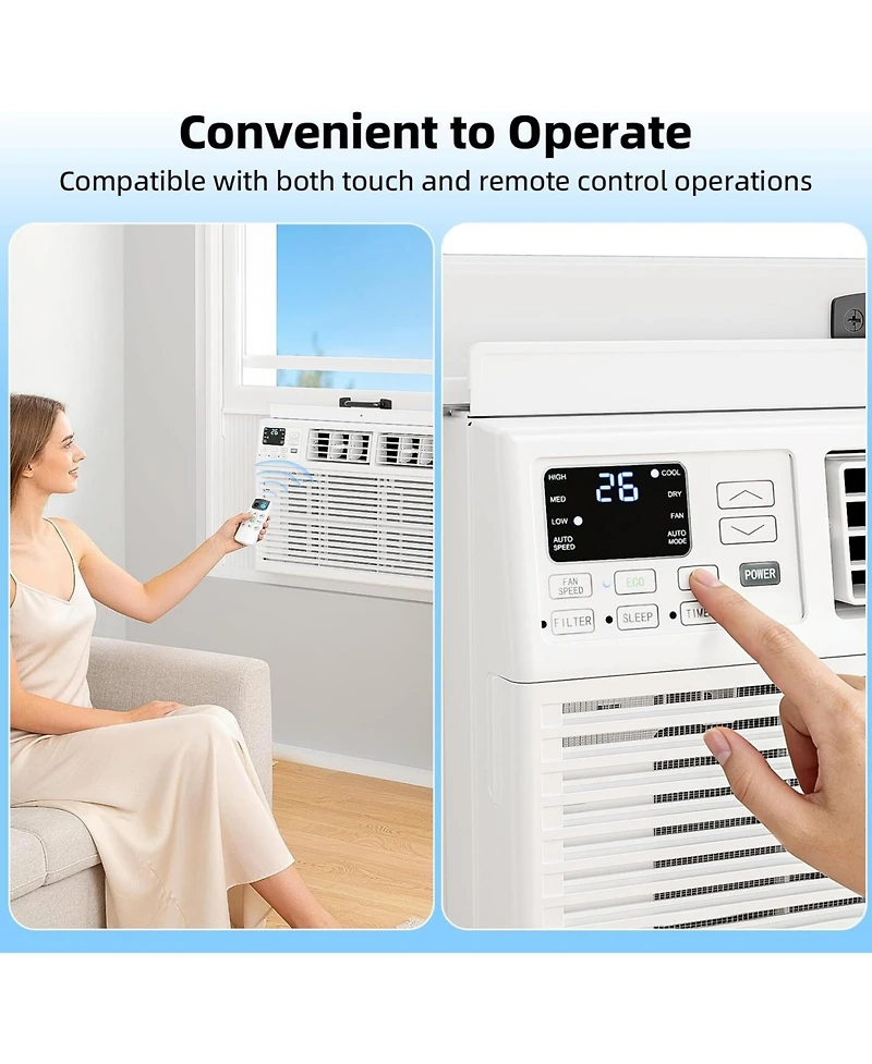 Antarctic Star 6000 Btu Window Air Conditioner, 6-in-1 Cooling with Remote and Digital Display