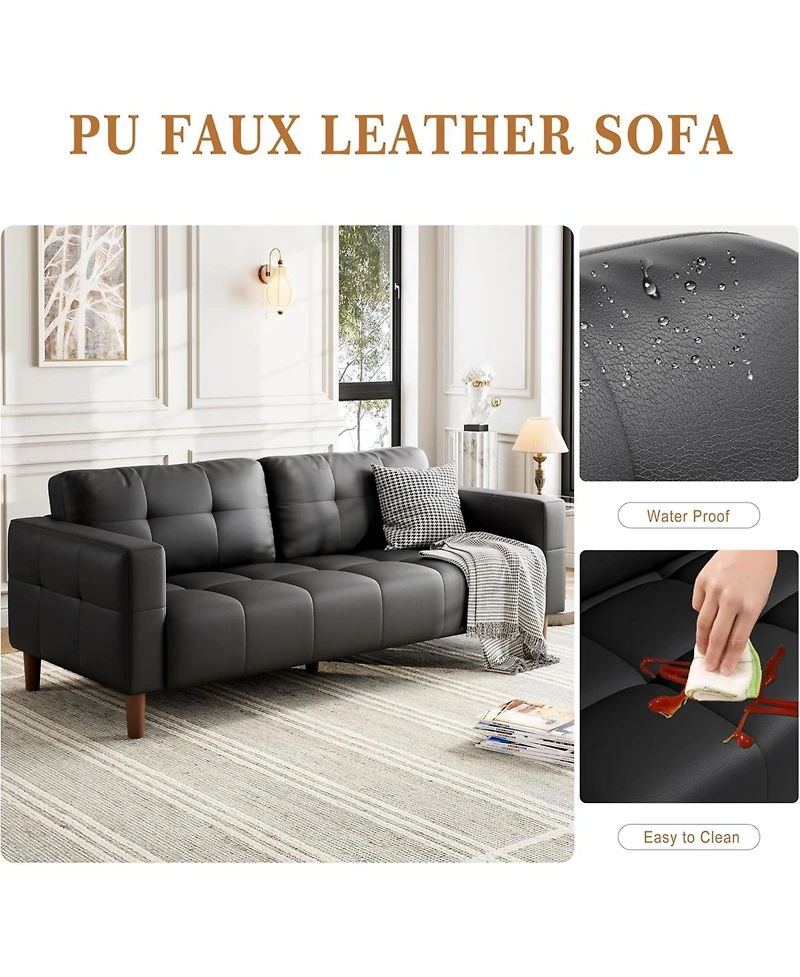 gaomon 3-Seater Sofa Couch, 83 Wide Faux Leather Couch with Spring Cushion, Modern Deep Seats and 2 Removable Back Cushions
