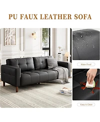 gaomon 3-Seater Sofa Couch, 83 Wide Faux Leather Couch with Spring Cushion, Modern Deep Seats and 2 Removable Back Cushions