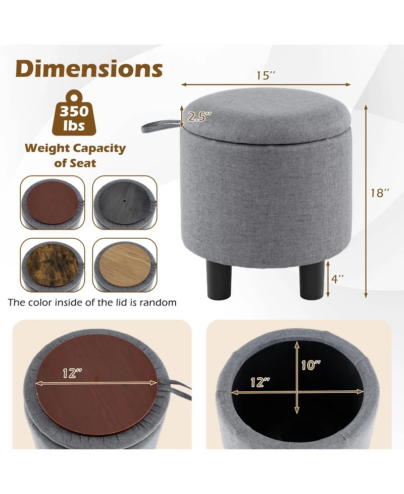 Slickblue Linen Fabric Storage Ottoman Round Footrest Stool