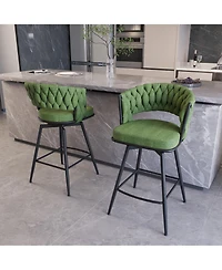 flynama 26" Linen Woven Swivel Bar Stools Set of 2, Green