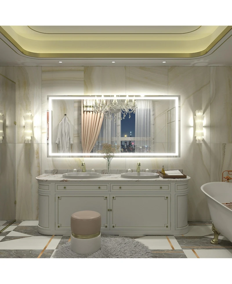 Apmir 60" x 28" Super Bright Front and Back Led Lighted Anti-Fog Tempered Glass Bathroom/Vanity Mirror with Etl and 3-Year Warranty