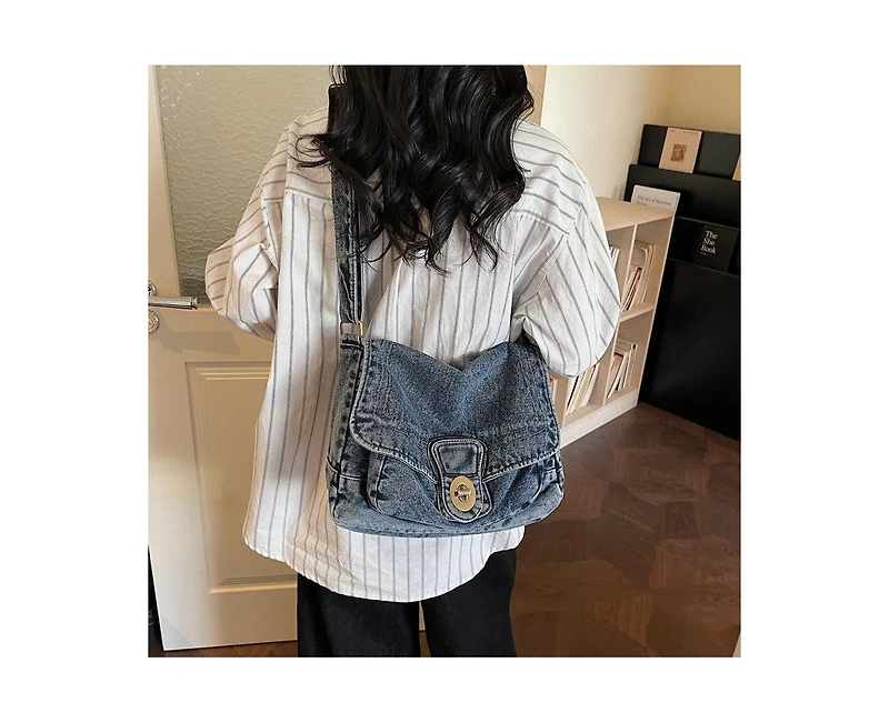 Luma Denim Flap Shoulder Bag Crossbody Purse Casual Blue Jean Handbag Adjustable Strap Everyday Small Messenger Bag