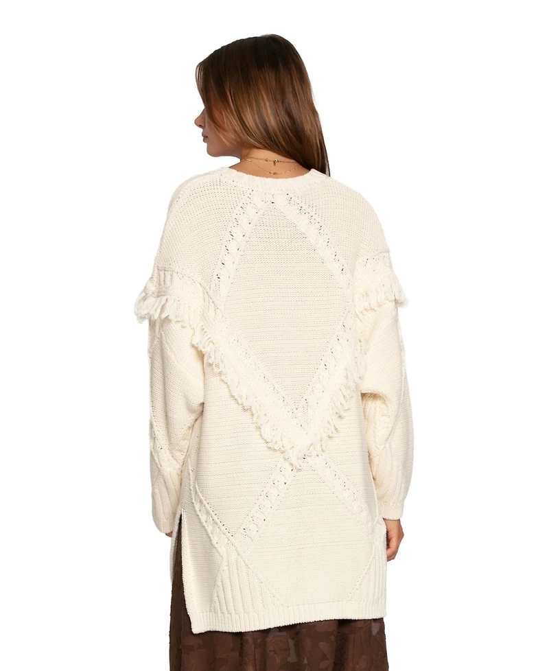 Belle & Bloom Women's Tassel Line Fringe Oversized Sweater