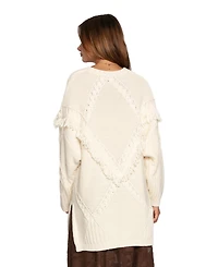 Belle & Bloom Women's Tassel Line Fringe Oversized Sweater