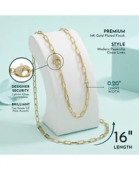 14K Gold Plated Cubic Zirconia Pave Clasp Paperclip Link Necklace
