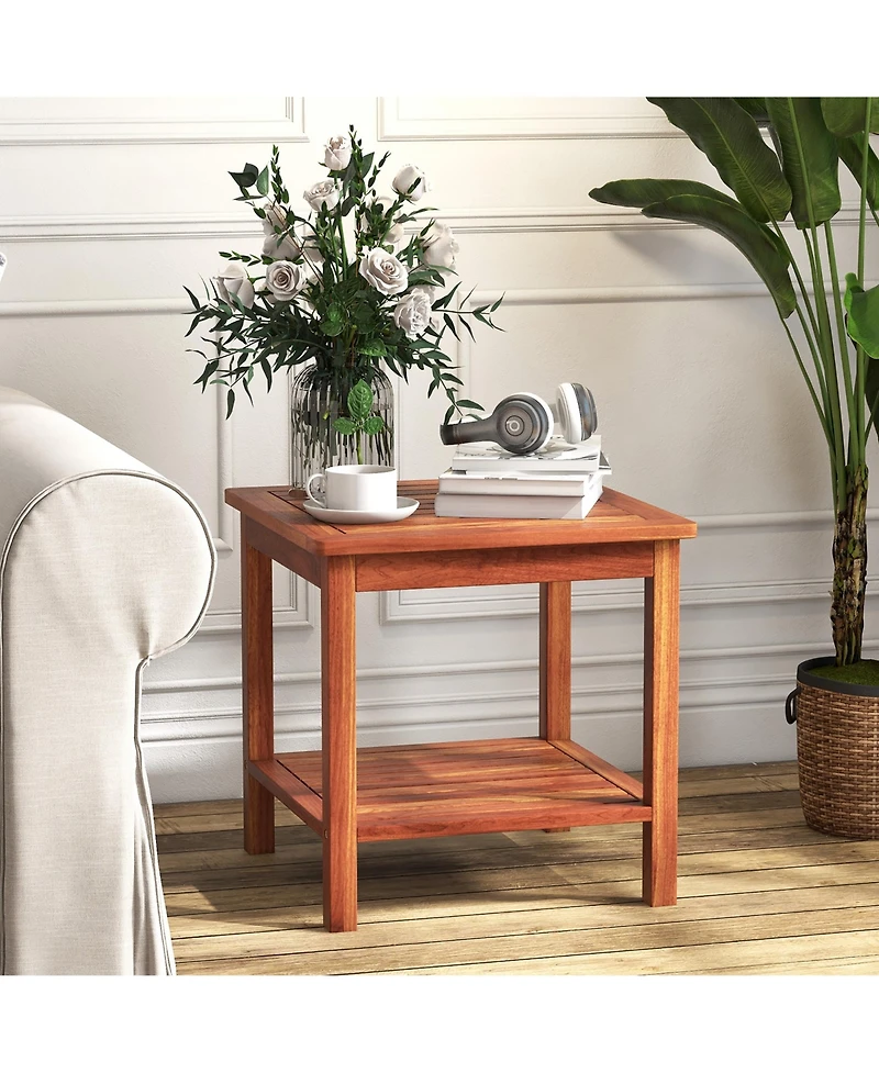 Gymax 2 Pieces Adirondack Outdoor Side Table Patio 2-Tier Square End Table Sturdy Coffee Table