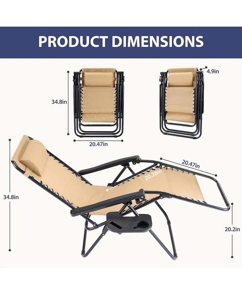 Yiortwo Set of 2 Zero Gravity Lounge Chairs Reclining Patio with Cup Holder