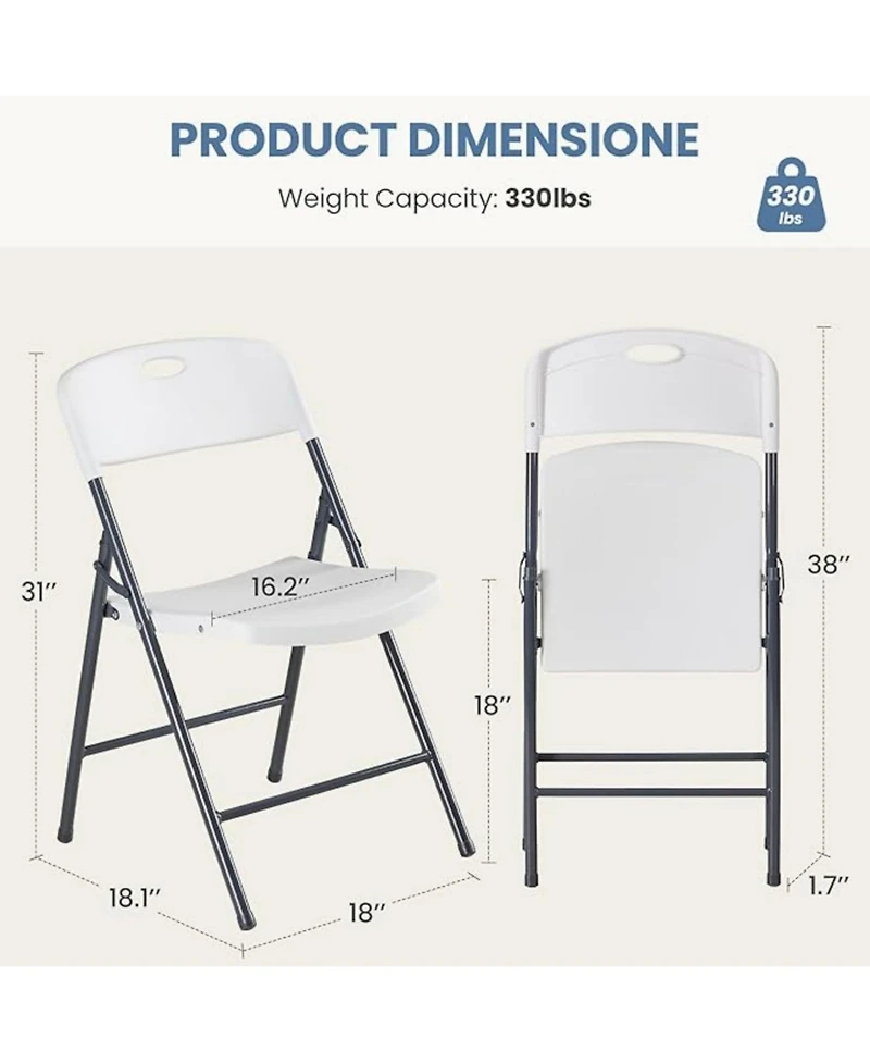 Yiortwo Heavy Duty Folding Chair, Stackable Portable Indoor Outdoor Seating
