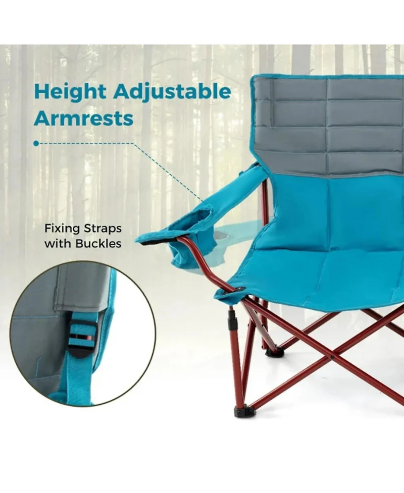 Yiortwo 2-Person Camping Chair Loveseat with Cup Holders, Folding Outdoor Sofa