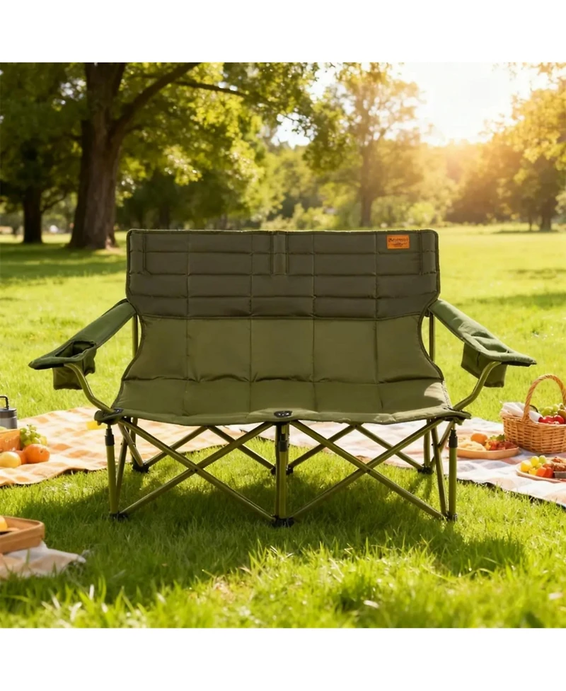 Yiortwo 2-Person Camping Chair Loveseat with Cup Holders, Folding Outdoor Sofa