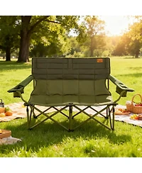 Yiortwo 2-Person Camping Chair Loveseat with Cup Holders, Folding Outdoor Sofa