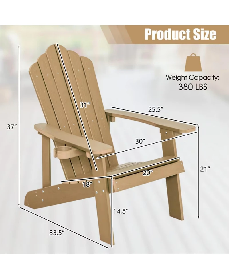 Yiortwo Adirondack Chair with Hidden Cup Holder, Weather Resistant Outdoor
