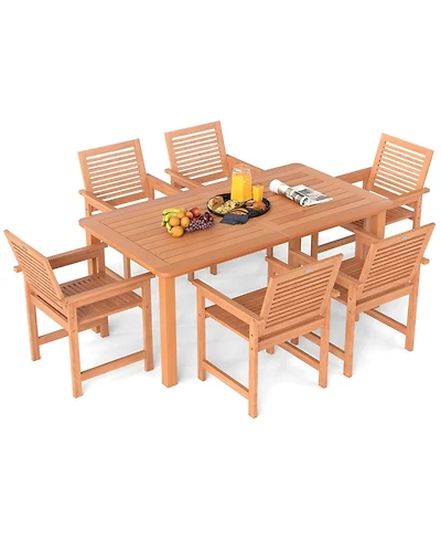 Gymax 7-Piece Patio Wood Dining Table Set Outdoor Rectangular Table and 6 Armchairs
