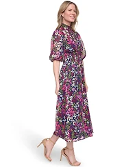 Jessica Howard Petite Mock Neck Elbow-Sleeve Smocked Waist Midi Dress