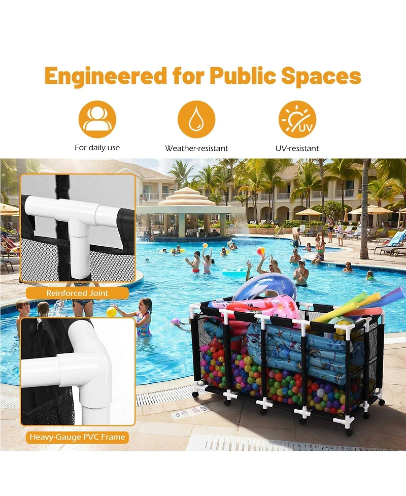 Yescom 274 Gallon Pool Float Storage Bin for Toy Raft Noodles 67"x32"x36" Pvc Rolling Cart Organizer