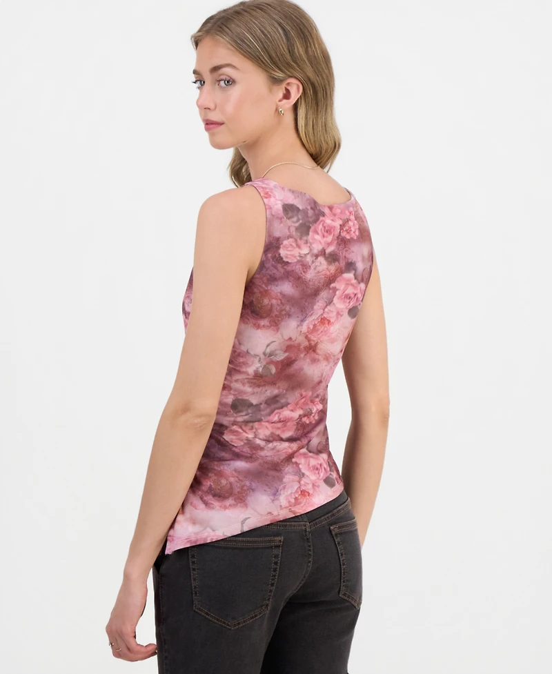 Madden Girl Juniors' Printed Mesh Asymmetrical-Hem Tank