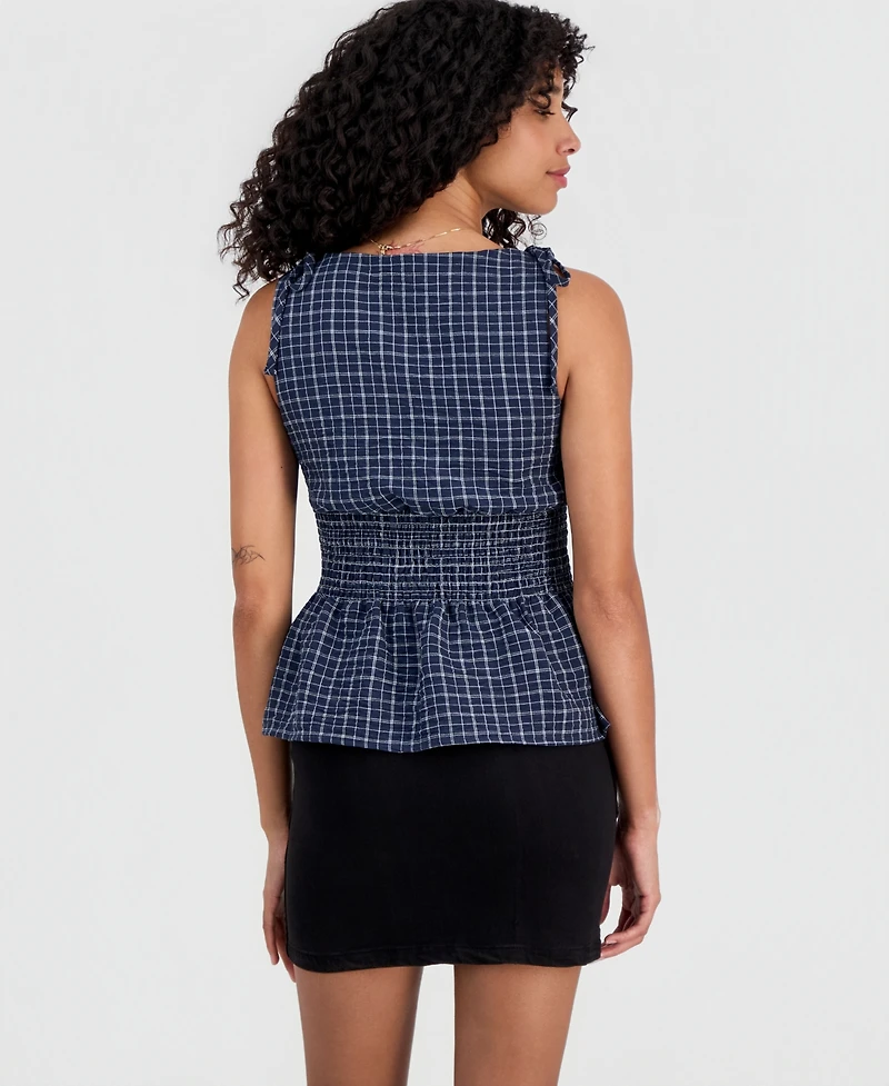 Rebellious One Juniors' Plaid Smocked-Back Tank