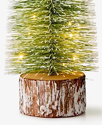 Holiday Lane Northern Lights Green Sisal Tree with Wood Base Led Light-Up Decor