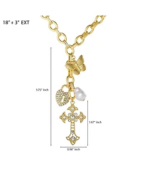 Jessica Simpson Gold-Tone Charm Link Necklace with Cross, Heart and Pearl Accents
