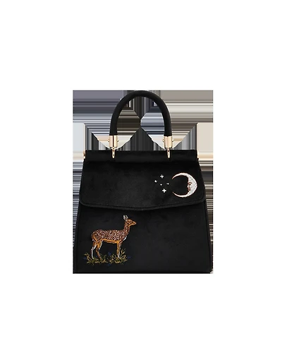 Fable England Deer And Moon Embroidered Velvet Tote