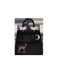 Fable England Deer And Moon Embroidered Velvet Tote