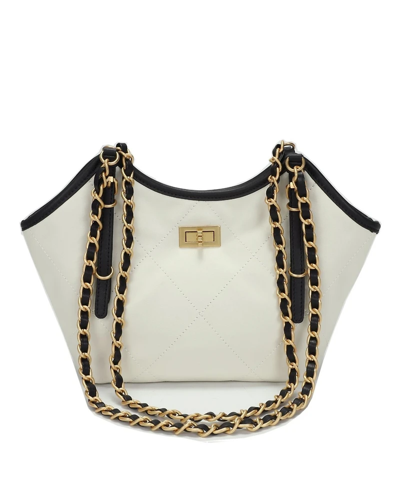 Susu Luxea Quilted Chain Shoulder Bag Small Leather Handbag with Gold Chain Strap
