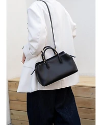 Susu Luna Pebbled Leather Top Handle Satchel Bag for Women Structured Crossbody Shoulder Handbag