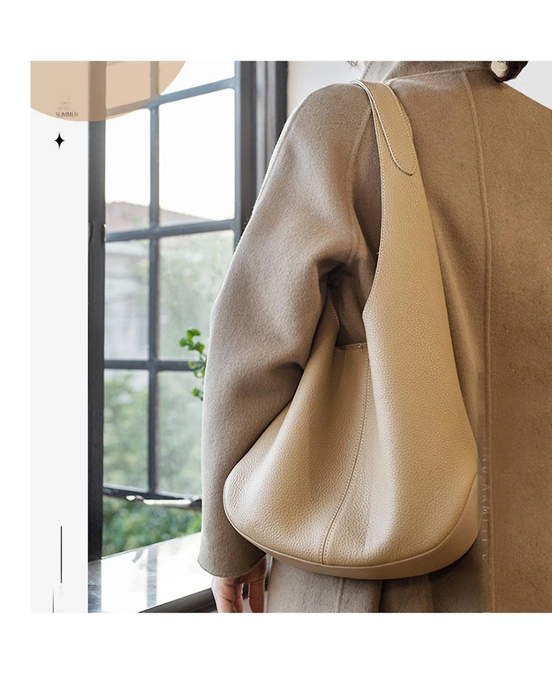 Susu Arc Leather Crescent Hobo Bag Soft Pebbled Shoulder Casual Slouchy Handbag