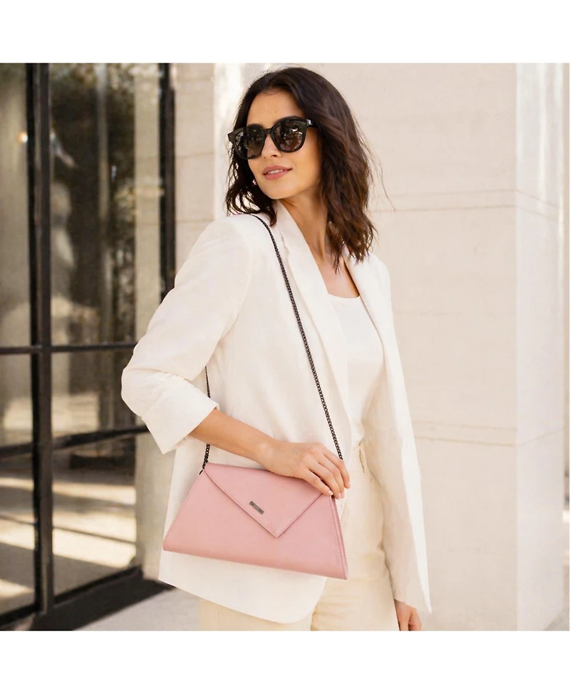 Susu Women's Saffiano Leather Envelope Clutch Purse Crossbody Evening Bag with Chain Strap Elegant Handbag